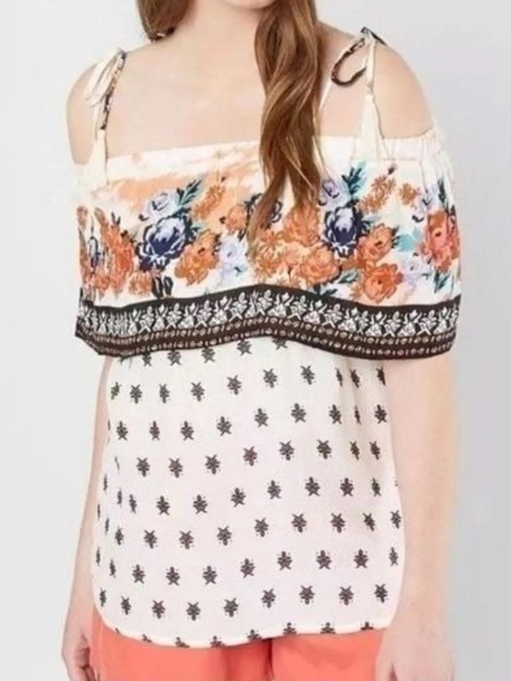 Coco + Jaimeson Boho Floral Tie-Shoulder Blouse M